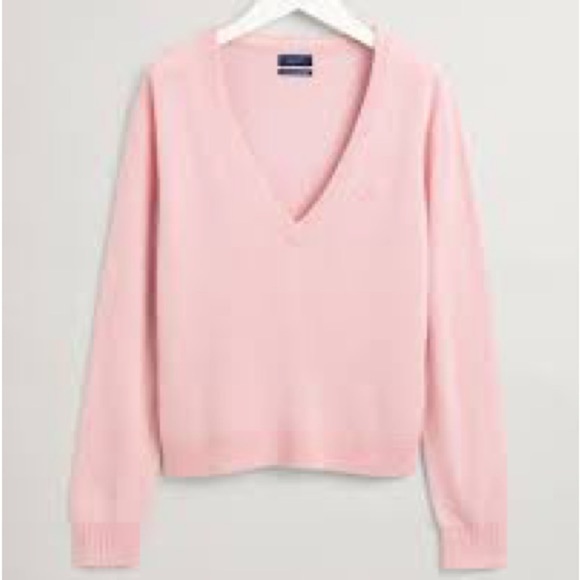 GANT 100% Cashmere V Neck Medium Sweater Pink luxury brand coastal preppy - Picture 10 of 11